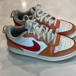 Nike White and Orange Sneakers with Red Swoosh